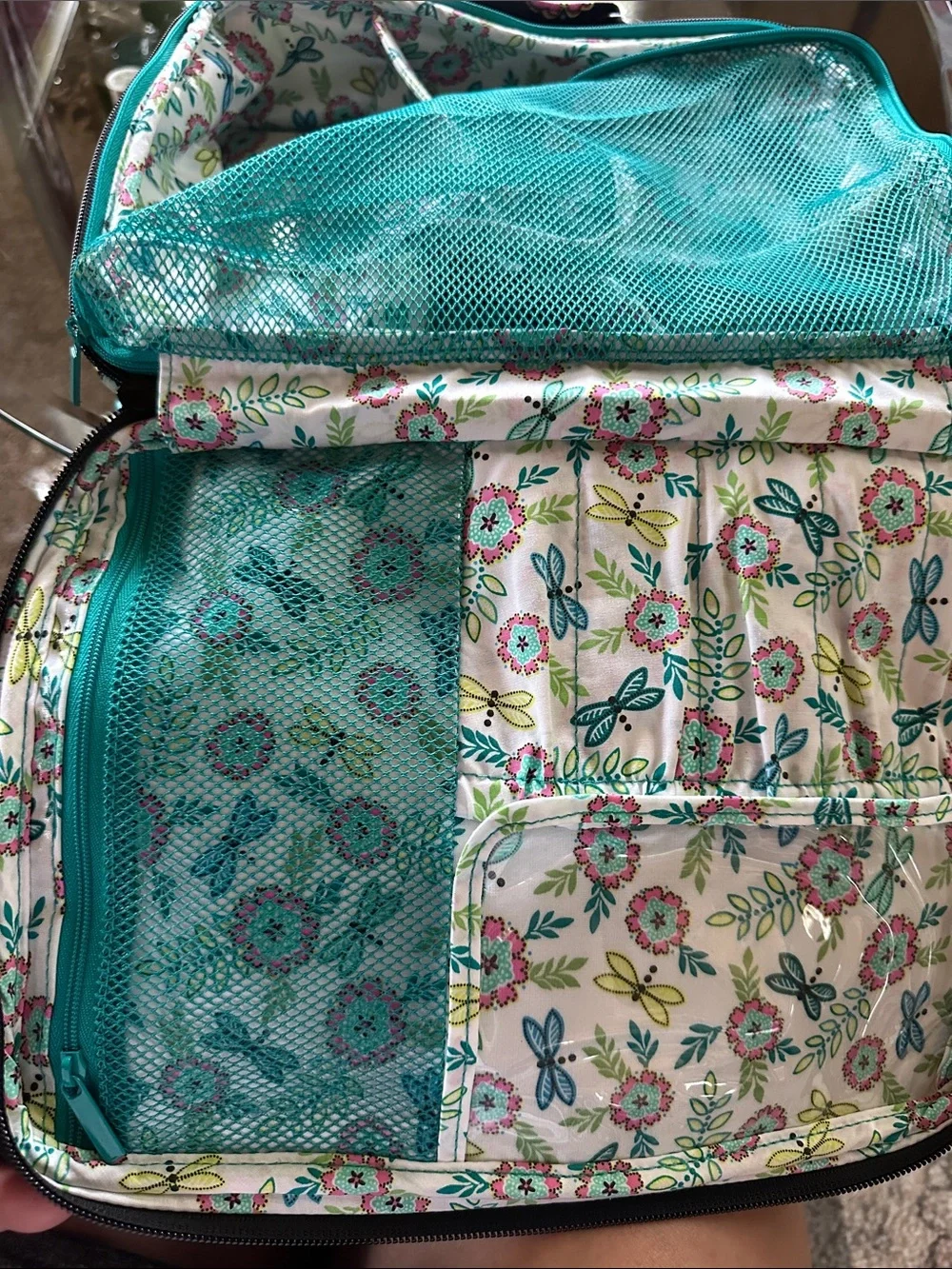 Vera Bradley Black Quilted Floral Makeup Bag with Mint Green and Pink Accents - Picture 8 of 10